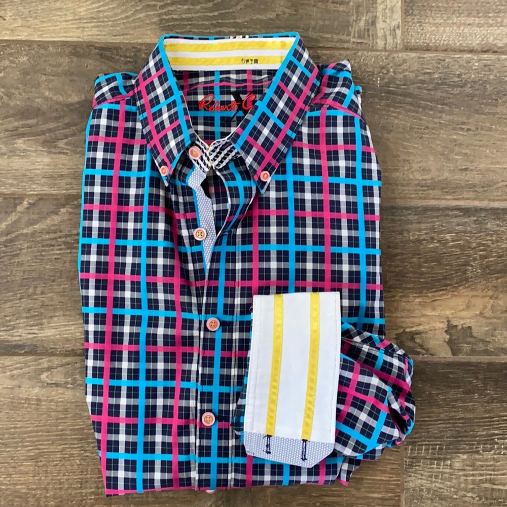 Robert Graham plaid shirt contrasting collar cuffs